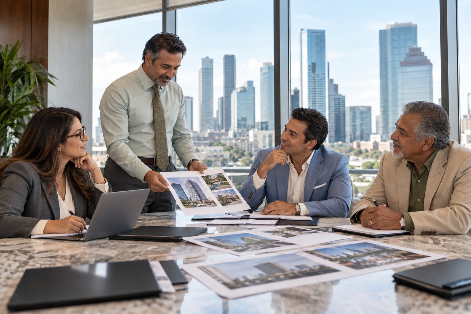 Business partners collaborating during a meeting in a Houston boardroom