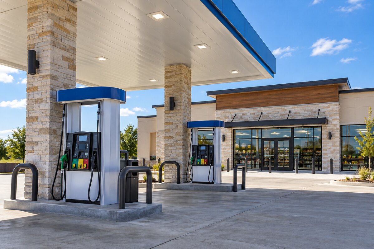 Medium view of a gas station property