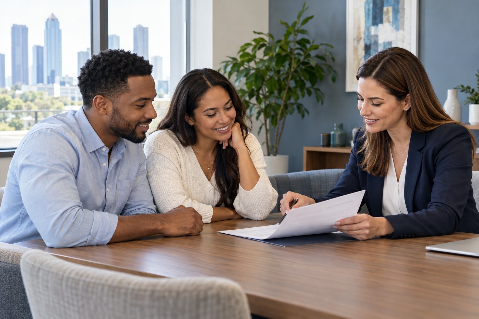 A couple reviewing home financing options with a mortgage advisor